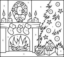 Christmas Fireplace - Online Color by Number Page