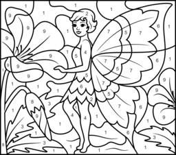 Beautiful Fairy in Dress - Online Color by Number Page - Hard