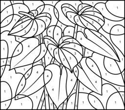 Anthurium - Printable Color by Number Page - Hard