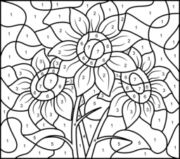 Sunflower - Printable Color by Number Page - Hard