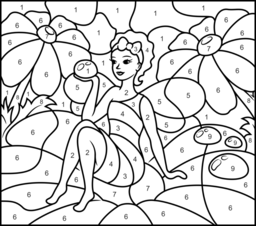 Flower Fairy - Online Color by Number Page - Hard