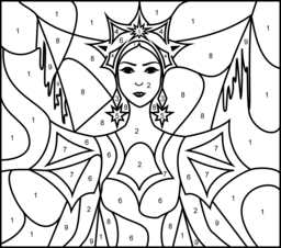 Snow Queen - Printable Color by Number Page - Hard