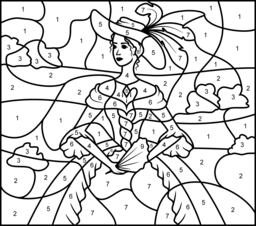 Princess in the Hat - Printable Color by Number Page - Hard